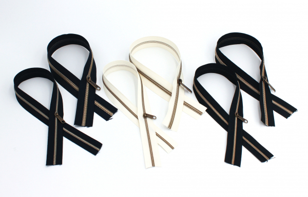 Endlosreißverschluss- Set metallisiert nachtblau, natur, schwarz/messing-antik (6 x 50 cm)